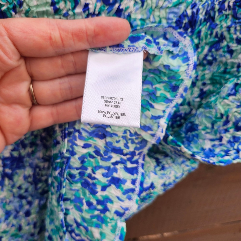 Vintage Jaclyn Smith Popcorn Top‎ Blue Green Abstract Floral size XL - Picture 6 of 11